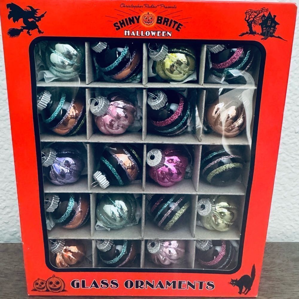 Christopher Radko Shiny Brite Halloween Vintage Pumpkin Ball Ornaments